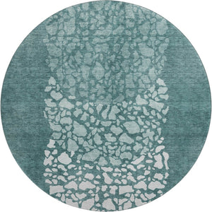 HomeRoots 8' Teal and Ivory Abstract Round Rug - Washable, UV-Protected, Durable for High-Traffic Areas 653599