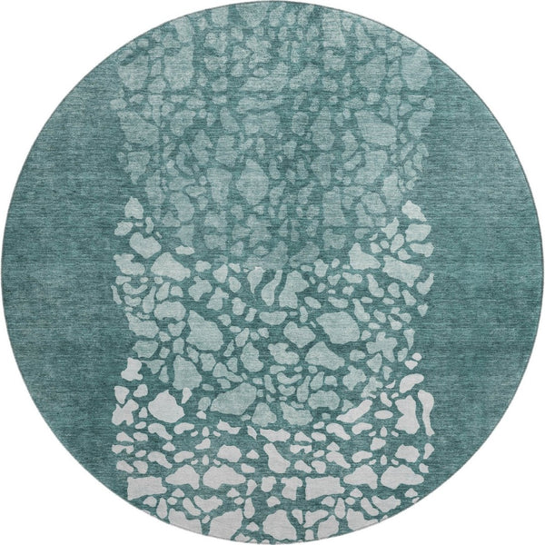 HomeRoots 8' Teal and Ivory Abstract Round Rug - Washable, UV-Protected, Durable for High-Traffic Areas 653599