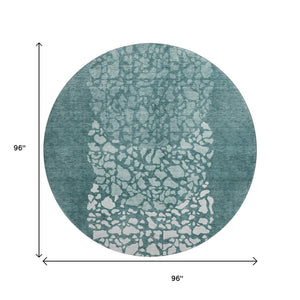 HomeRoots 8' Teal and Ivory Abstract Round Rug - Washable, UV-Protected, Durable for High-Traffic Areas 653599