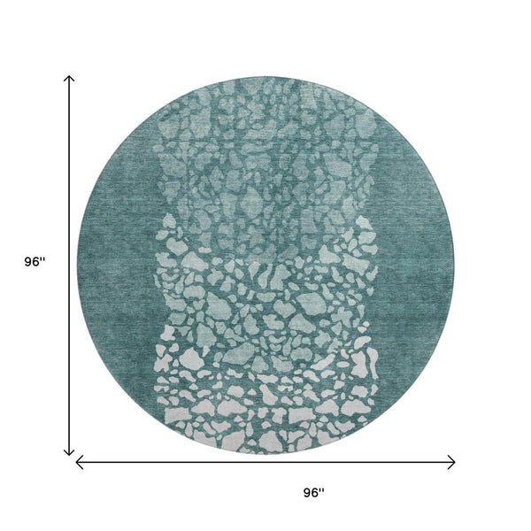 HomeRoots 8' Teal and Ivory Abstract Round Rug - Washable, UV-Protected, Durable for High-Traffic Areas 653599