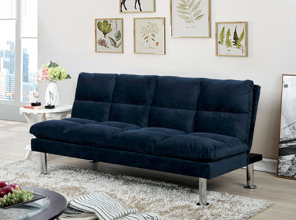 English Elm Contemporary Microfiber Futon Sofa Converts to Bed with Chrome Legs, Compact Space-Saving Design, Durable Upholstery Navy 40 L x 67 W x 8 H B2741P363788