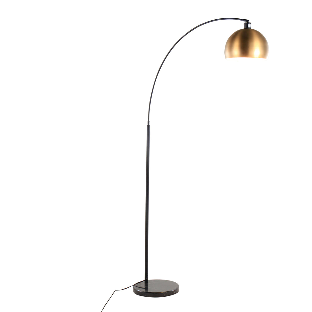 English Elm March Contemporary Floor Lamp - Black Marble Base & Antique Brass Shade - Modern Arc Design Elegance B202S01366