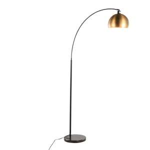 English Elm March Contemporary Floor Lamp - Black Marble Base & Antique Brass Shade - Modern Arc Design Elegance B202S01366