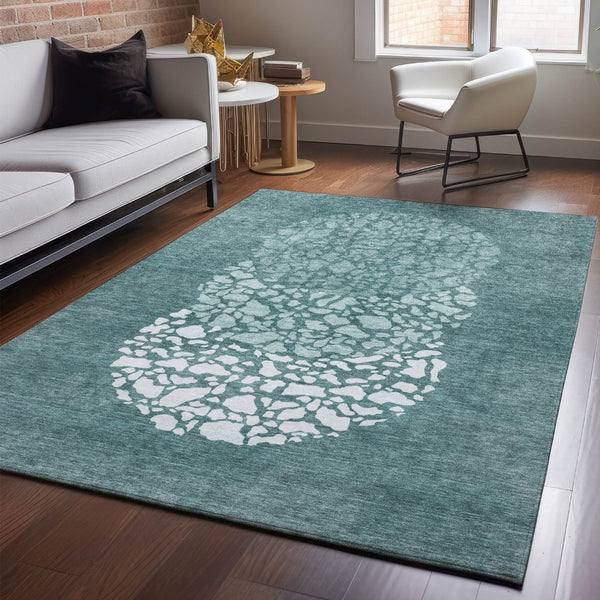 HomeRoots 8' X 10' Teal and Ivory Abstract Washable Area Rug - Durable, Stylish, UV-Protected for High-Traffic Spaces 653600