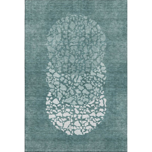 HomeRoots 8' X 10' Teal and Ivory Abstract Washable Area Rug - Durable, Stylish, UV-Protected for High-Traffic Spaces 653600