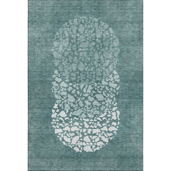 HomeRoots 8' X 10' Teal and Ivory Abstract Washable Area Rug - Durable, Stylish, UV-Protected for High-Traffic Spaces 653600