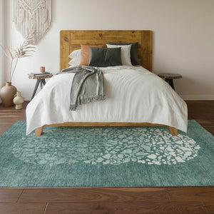 HomeRoots 8' X 10' Teal and Ivory Abstract Washable Area Rug - Durable, Stylish, UV-Protected for High-Traffic Spaces 653600