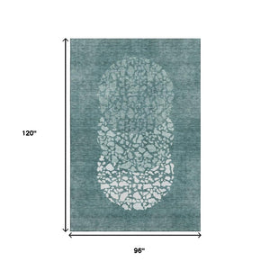 HomeRoots 8' X 10' Teal and Ivory Abstract Washable Area Rug - Durable, Stylish, UV-Protected for High-Traffic Spaces 653600