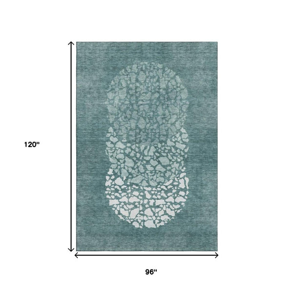 HomeRoots 8' X 10' Teal and Ivory Abstract Washable Area Rug - Durable, Stylish, UV-Protected for High-Traffic Spaces 653600