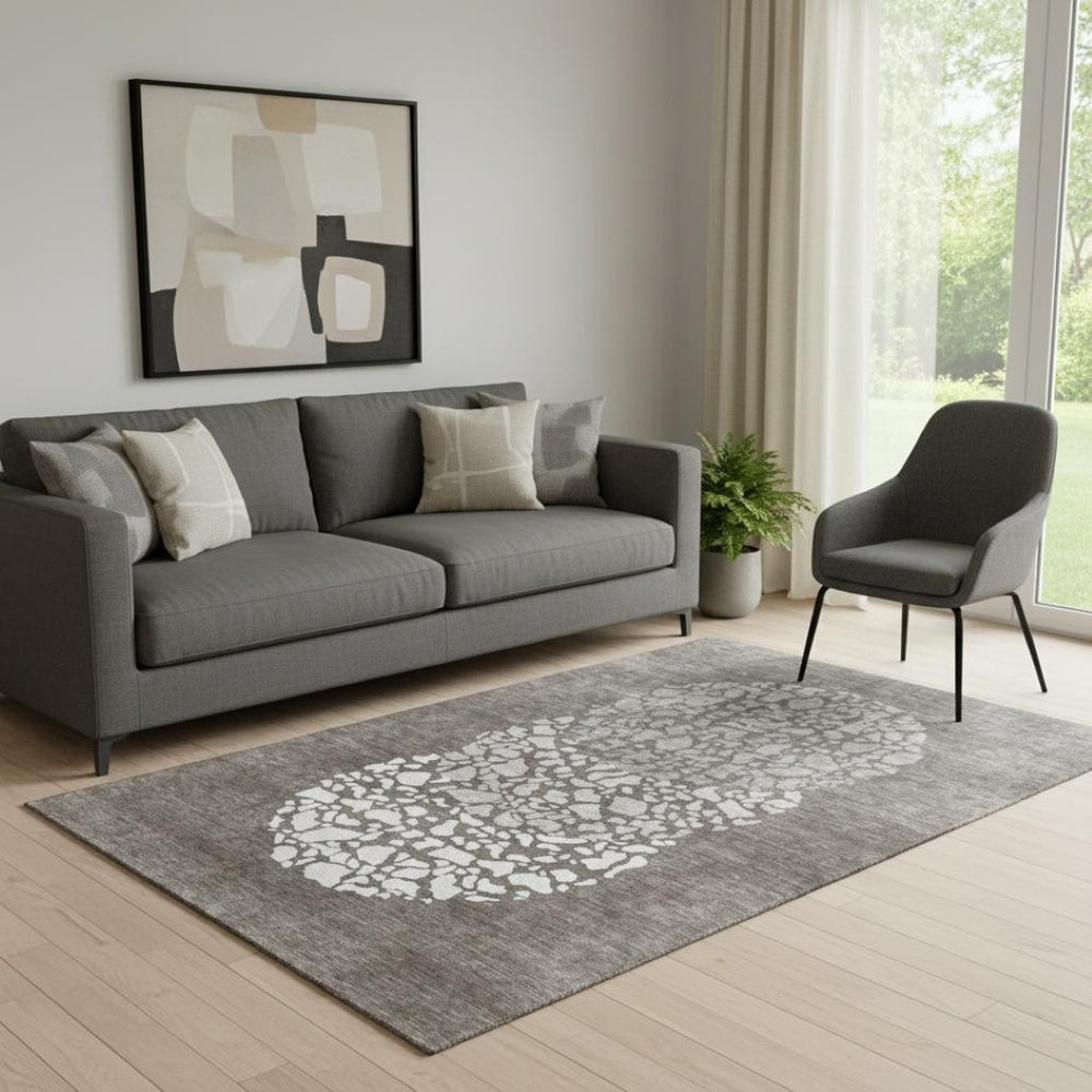 HomeRoots 5' X 8' Taupe & Ivory Abstract Washable Area Rug - UV Protected, Durable, Stylish for Any Room 653604