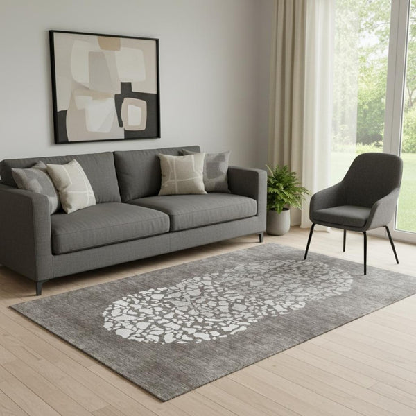 HomeRoots 5' X 8' Taupe & Ivory Abstract Washable Area Rug - UV Protected, Durable, Stylish for Any Room 653604