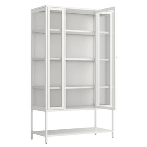 English Elm 67.25'' Tall Steel Curio Cabinet with Led Lighting and Tempered Glass Panels White SN845P263995W