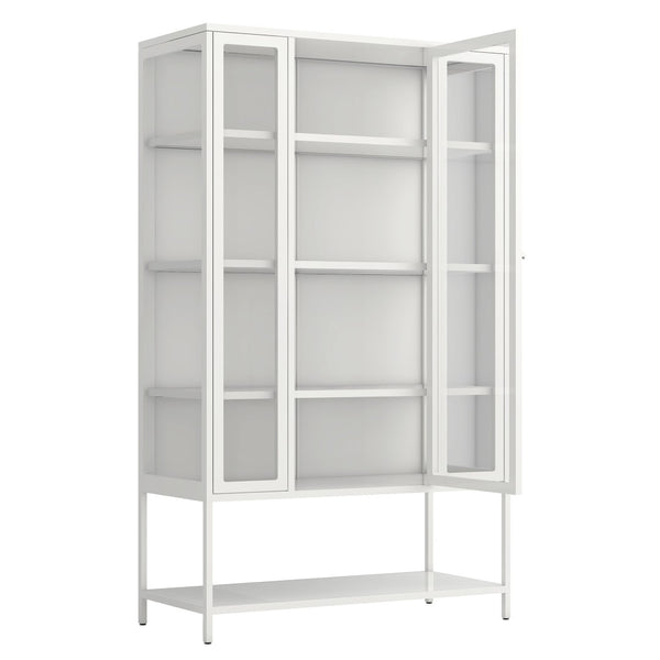 English Elm 67.25'' Tall Steel Curio Cabinet with Led Lighting and Tempered Glass Panels White SN845P263995W