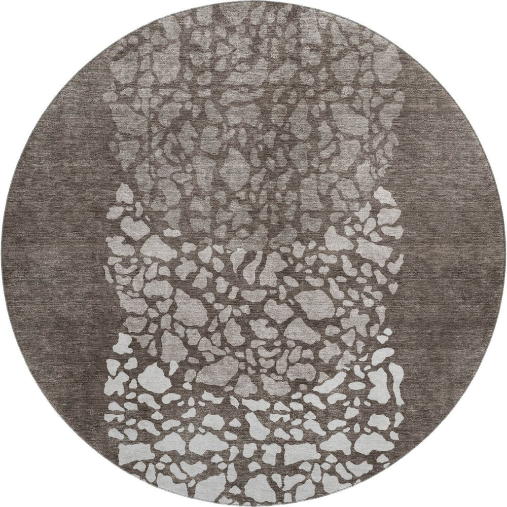 HomeRoots 8' Taupe and Ivory Abstract Washable Round Rug - UV Protected, Durable, Easy Care for Every Room 653605