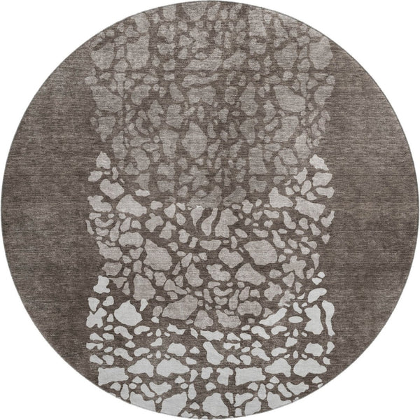 HomeRoots 8' Taupe and Ivory Abstract Washable Round Rug - UV Protected, Durable, Easy Care for Every Room 653605