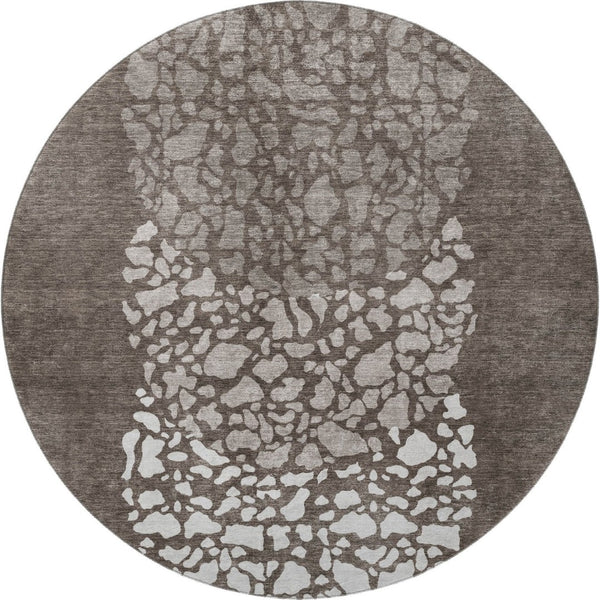 HomeRoots 8' Taupe and Ivory Abstract Washable Round Rug - UV Protected, Durable, Easy Care for Every Room 653605