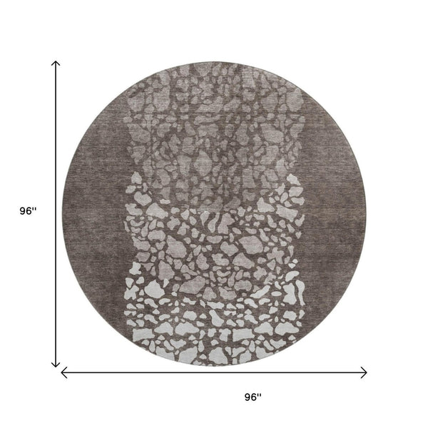 HomeRoots 8' Taupe and Ivory Abstract Washable Round Rug - UV Protected, Durable, Easy Care for Every Room 653605