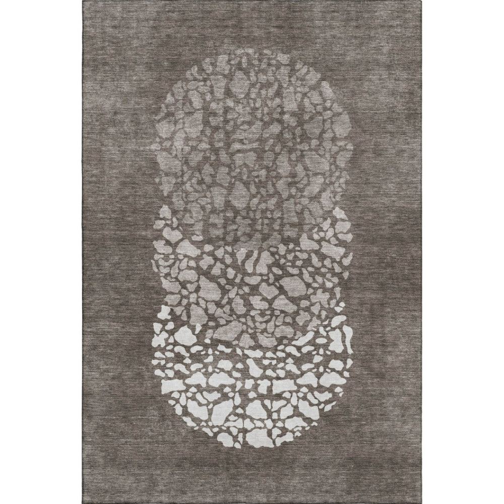 HomeRoots 8' X 10' Stylish Taupe & Ivory Abstract Washable Area Rug with UV Protection for Modern Spaces 653606