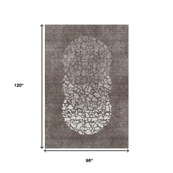 HomeRoots 8' X 10' Stylish Taupe & Ivory Abstract Washable Area Rug with UV Protection for Modern Spaces 653606