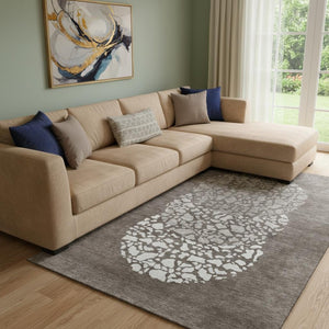 HomeRoots 8' X 10' Stylish Taupe & Ivory Abstract Washable Area Rug with UV Protection for Modern Spaces 653606
