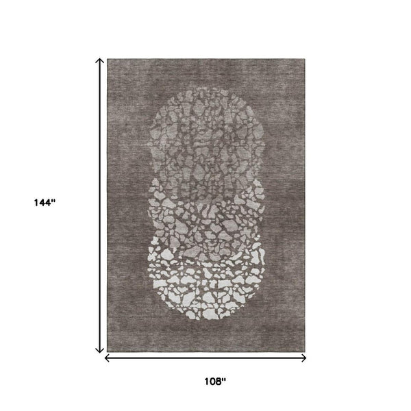 HomeRoots 9' X 12' Taupe & Ivory Abstract Area Rug – Durable, Washable, Stain Resistant with UV Protection 653607