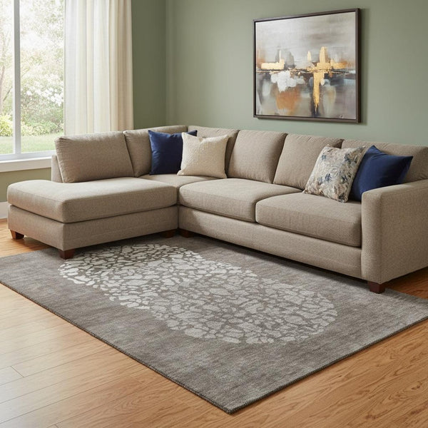 HomeRoots 9' X 12' Taupe & Ivory Abstract Area Rug – Durable, Washable, Stain Resistant with UV Protection 653607