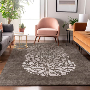 HomeRoots 10' X 14' Taupe And Ivory Abstract Area Rug - Durable, Washable, UV-Protected for Modern Spaces 653608