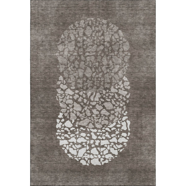 HomeRoots 10' X 14' Taupe And Ivory Abstract Area Rug - Durable, Washable, UV-Protected for Modern Spaces 653608