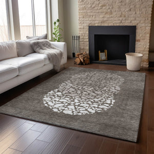 HomeRoots 10' X 14' Taupe And Ivory Abstract Area Rug - Durable, Washable, UV-Protected for Modern Spaces 653608