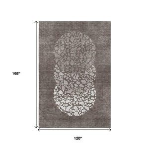 HomeRoots 10' X 14' Taupe And Ivory Abstract Area Rug - Durable, Washable, UV-Protected for Modern Spaces 653608