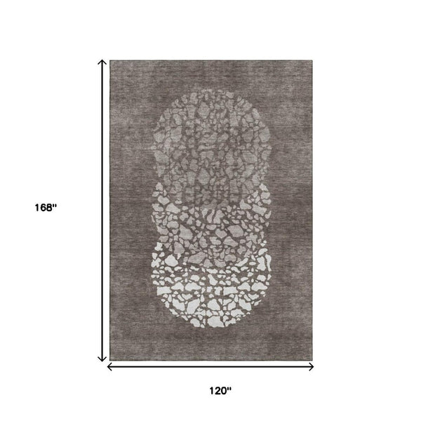 HomeRoots 10' X 14' Taupe And Ivory Abstract Area Rug - Durable, Washable, UV-Protected for Modern Spaces 653608