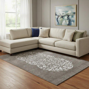 HomeRoots 10' X 14' Taupe And Ivory Abstract Area Rug - Durable, Washable, UV-Protected for Modern Spaces 653608