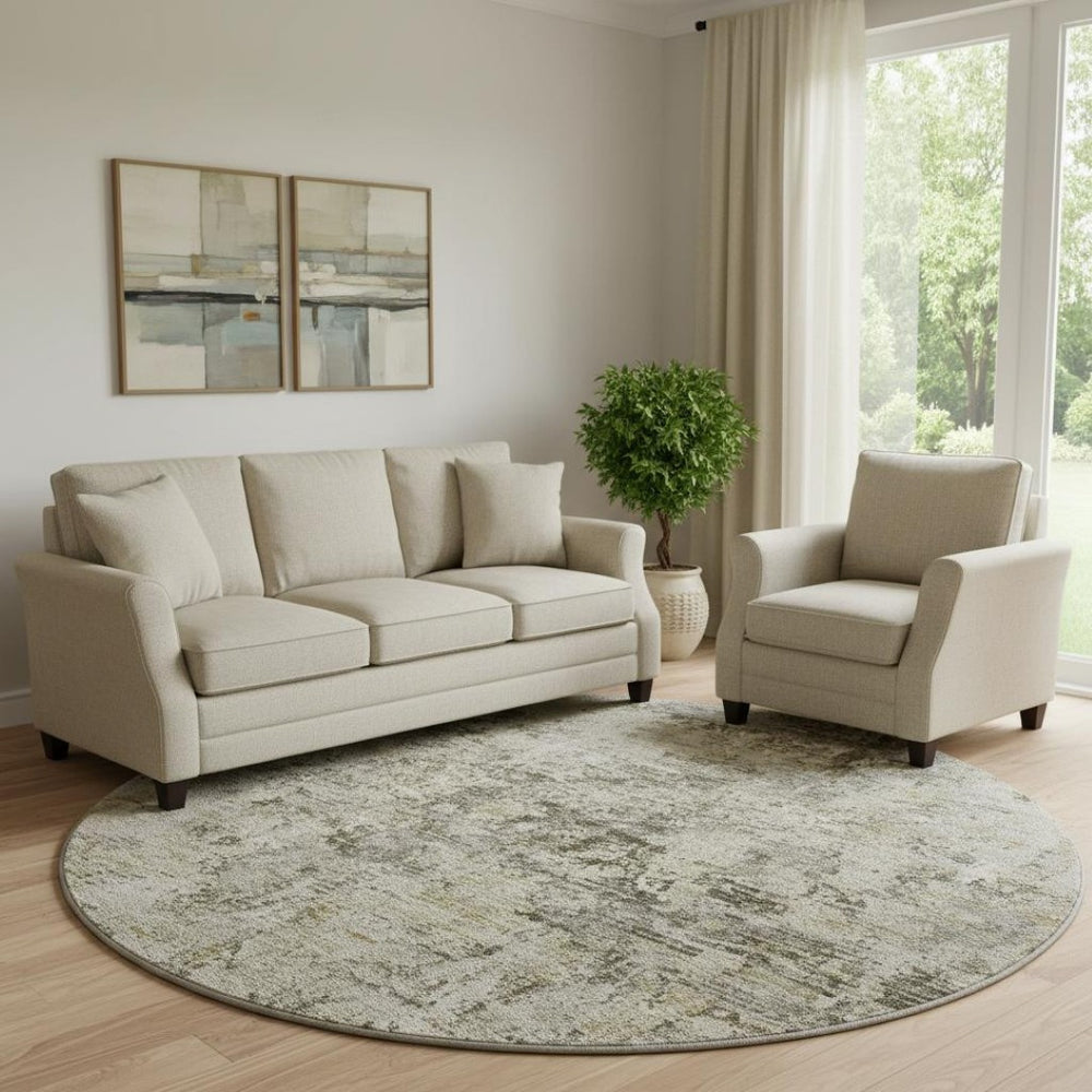 HomeRoots 8' Taupe Beige and Gray Abstract Area Rug - Washable, UV-Protected, Durable for Family Spaces 653611