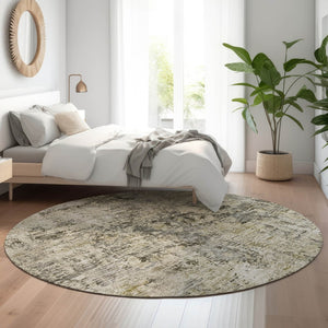 HomeRoots 8' Taupe Beige and Gray Abstract Area Rug - Washable, UV-Protected, Durable for Family Spaces 653611