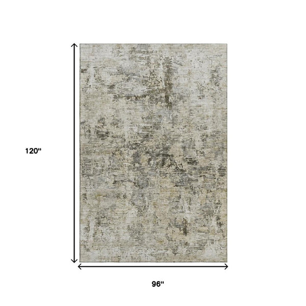 HomeRoots 8' X 10' Abstract Washable Area Rug in Taupe, Beige & Gray - Durable, UV-Protected & Easy Care! 653612