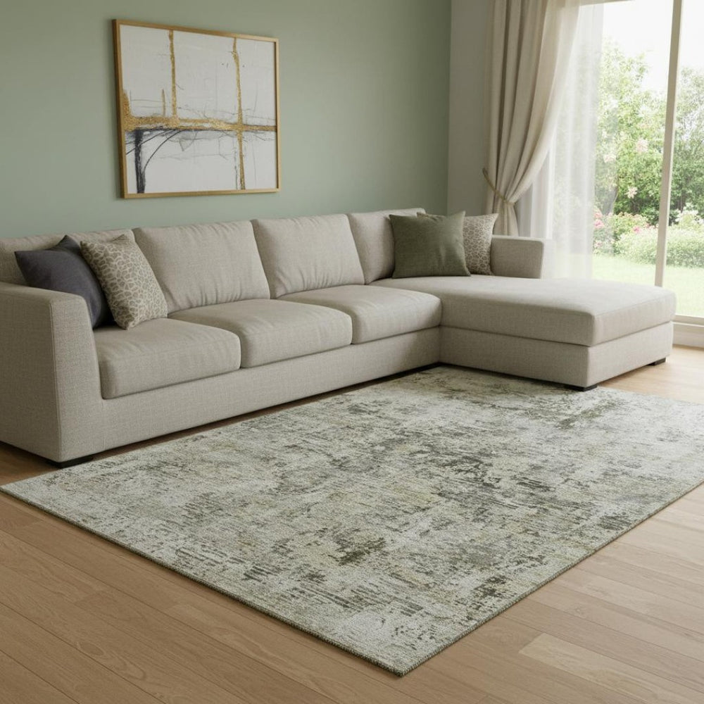 HomeRoots 8' X 10' Abstract Washable Area Rug in Taupe, Beige & Gray - Durable, UV-Protected & Easy Care! 653612