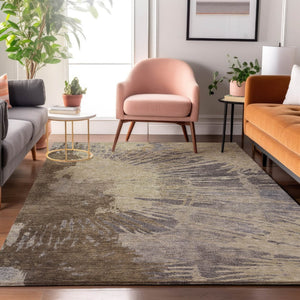 HomeRoots 5' X 8' Washable Area Rug in Brown Beige and Gray - Durable, UV-Protected, Modern Design for Homes 653616