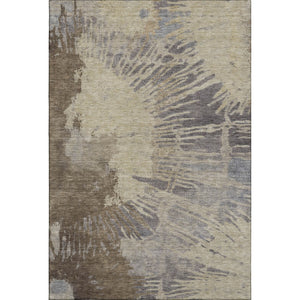 HomeRoots 5' X 8' Washable Area Rug in Brown Beige and Gray - Durable, UV-Protected, Modern Design for Homes 653616