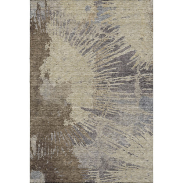 HomeRoots 5' X 8' Washable Area Rug in Brown Beige and Gray - Durable, UV-Protected, Modern Design for Homes 653616