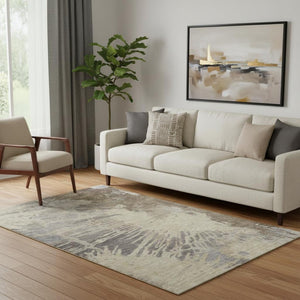 HomeRoots 5' X 8' Washable Area Rug in Brown Beige and Gray - Durable, UV-Protected, Modern Design for Homes 653616