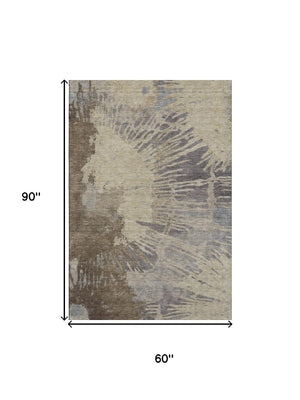 HomeRoots 5' X 8' Washable Area Rug in Brown Beige and Gray - Durable, UV-Protected, Modern Design for Homes 653616