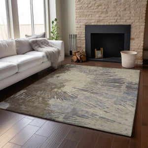 HomeRoots 5' X 8' Washable Area Rug in Brown Beige and Gray - Durable, UV-Protected, Modern Design for Homes 653616
