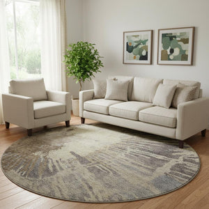 HomeRoots 8' Washable Round Rug in Brown, Beige & Gray - Abstract Design with UV Protection & Stain Resistance 653617