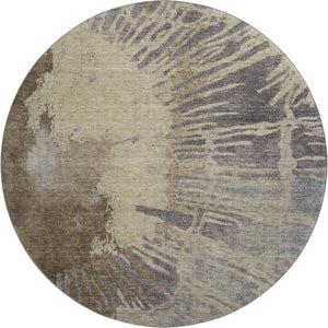 HomeRoots 8' Washable Round Rug in Brown, Beige & Gray - Abstract Design with UV Protection & Stain Resistance 653617