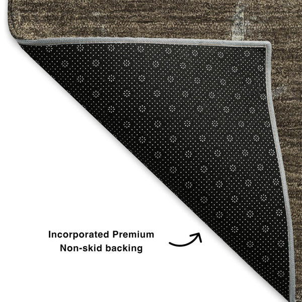 HomeRoots 8' Washable Round Rug in Brown, Beige & Gray - Abstract Design with UV Protection & Stain Resistance 653617