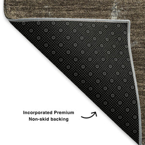HomeRoots 8' Washable Round Rug in Brown, Beige & Gray - Abstract Design with UV Protection & Stain Resistance 653617