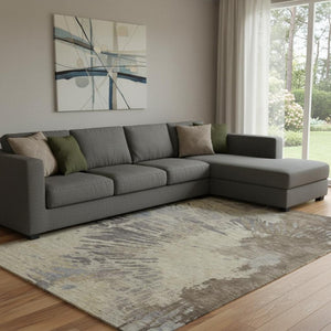 HomeRoots 8' X 10' Abstract Washable Area Rug in Brown, Beige & Gray - Durable, UV-Protected, Easy Care Design 653618