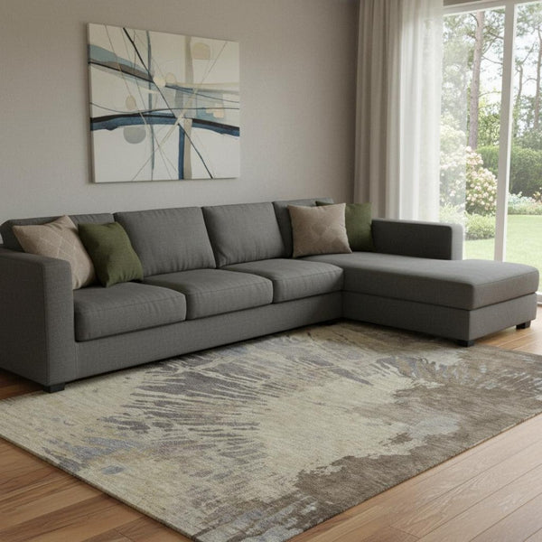 HomeRoots 8' X 10' Abstract Washable Area Rug in Brown, Beige & Gray - Durable, UV-Protected, Easy Care Design 653618