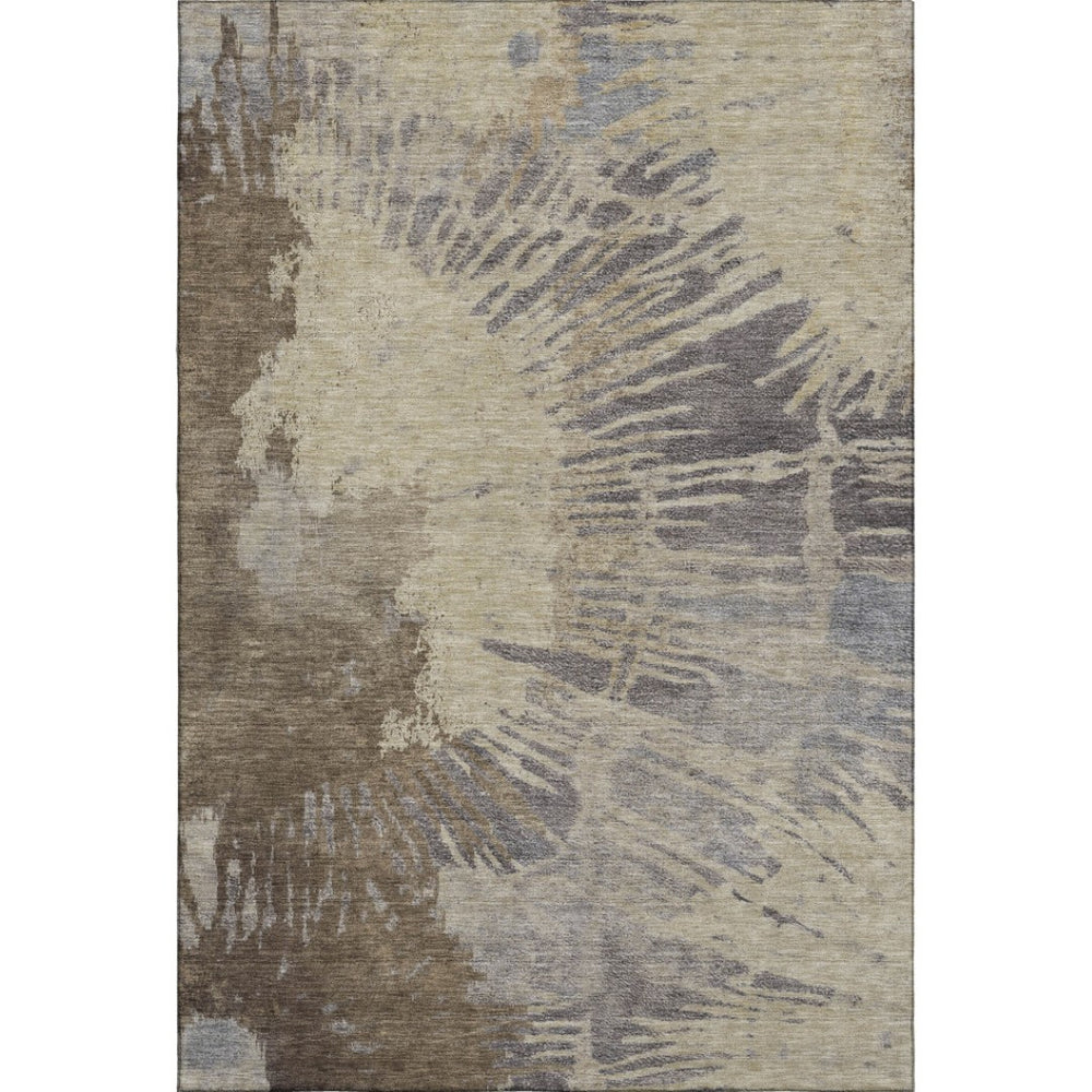 HomeRoots 10' X 14' Modern Abstract Area Rug in Brown, Beige & Gray – Durable, Washable & UV Protected Design 653620