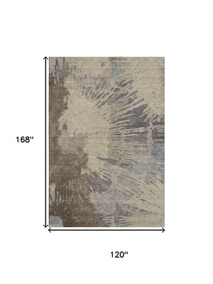 HomeRoots 10' X 14' Modern Abstract Area Rug in Brown, Beige & Gray – Durable, Washable & UV Protected Design 653620